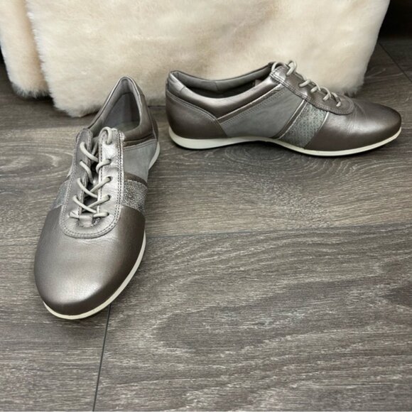 ECCO Silver Touch Sneaker Lace Shoes Metallic Leather Size 6 - Picture 5 of 12